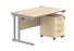 Double Upright Rectangular Desk + 3 Drawer Mobile Under Desk Pedestal | 1200X800 | Canadian Oak/Silver