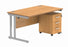 Double Upright Rectangular Desk + 3 Drawer Mobile Under Desk Pedestal | 1400X800 | Norwegian Beech/Silver