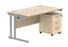 Double Upright Rectangular Desk + 3 Drawer Mobile Under Desk Pedestal | 1400X800 | Canadian Oak/Silver