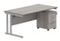 Double Upright Rectangular Desk + 3 Drawer Mobile Under Desk Pedestal | 1600X800 | Alaskan Grey Oak/Silver