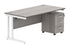 Double Upright Rectangular Desk + 3 Drawer Mobile Under Desk Pedestal | 1600X800 | Alaskan Grey Oak/White