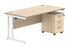 Double Upright Rectangular Desk + 3 Drawer Mobile Under Desk Pedestal | 1600X800 | Canadian Oak/White