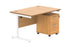 Single Upright Rectangular Desk + 2 Drawer Mobile Under Desk Pedestal | 1200X800 | Norwegian Beech/White