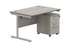 Single Upright Rectangular Desk + 2 Drawer Mobile Under Desk Pedestal | 1200X800 | Alaskan Grey Oak/Silver