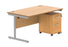 Single Upright Rectangular Desk + 2 Drawer Mobile Under Desk Pedestal | 1400X800 | Norwegian Beech/Silver