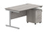 Single Upright Rectangular Desk + 2 Drawer Mobile Under Desk Pedestal | 1400X800 | Alaskan Grey Oak/Silver