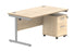 Single Upright Rectangular Desk + 2 Drawer Mobile Under Desk Pedestal | 1400X800 | Canadian Oak/Silver