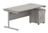 Single Upright Rectangular Desk + 2 Drawer Mobile Under Desk Pedestal | 1600X800 | Alaskan Grey Oak/Silver