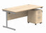Single Upright Rectangular Desk + 2 Drawer Mobile Under Desk Pedestal | 1600X800 | Canadian Oak/Silver