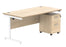 Single Upright Rectangular Desk + 2 Drawer Mobile Under Desk Pedestal | 1600X800 | Canadian Oak/White