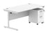 Single Upright Rectangular Desk + 2 Drawer Mobile Under Desk Pedestal | 1600X800 | Arctic White/Silver