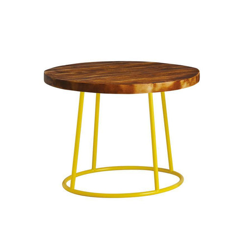Max Coffee Table - Yellow Base -Rustic Solid Wood Top 600Dia